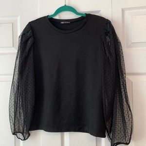 Zara Lightweight Knit Top with Sheer Sleeves